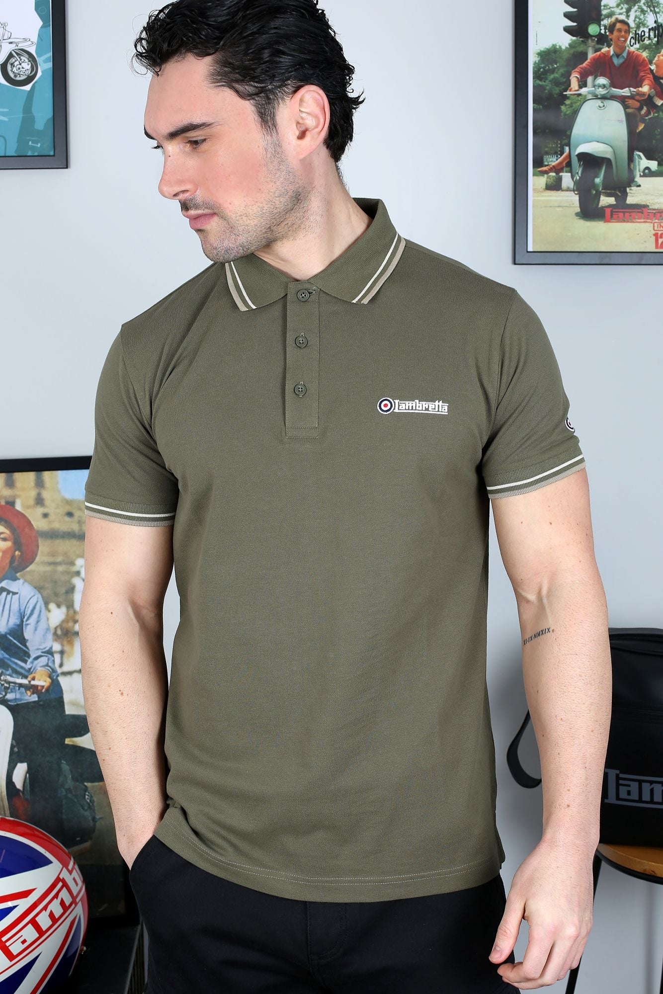 Lambretta Twin Tipped Polo Khaki Silver/Cashew - 185