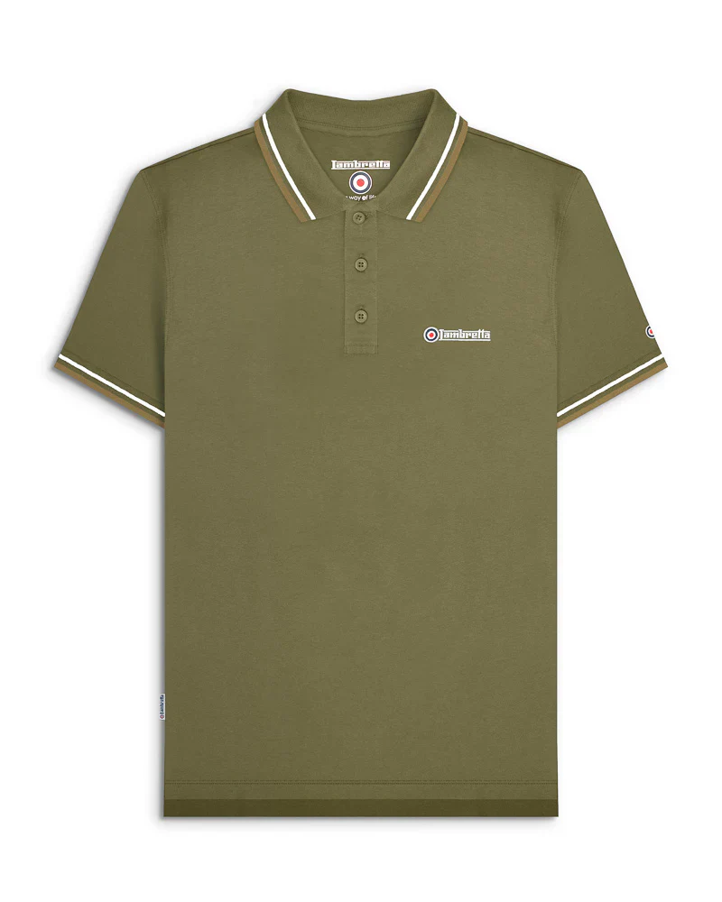 Lambretta Twin Tipped Polo Khaki Silver/Cashew - 185 - Image 2