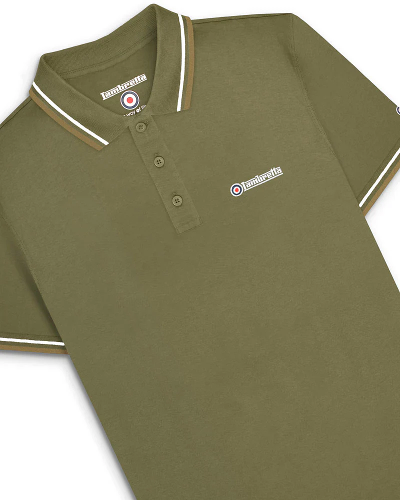 Lambretta Twin Tipped Polo Khaki Silver/Cashew - 185 - Image 4