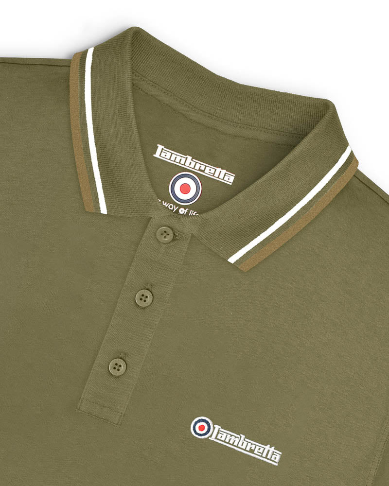 Lambretta Twin Tipped Polo Khaki Silver/Cashew - 185 - Image 5
