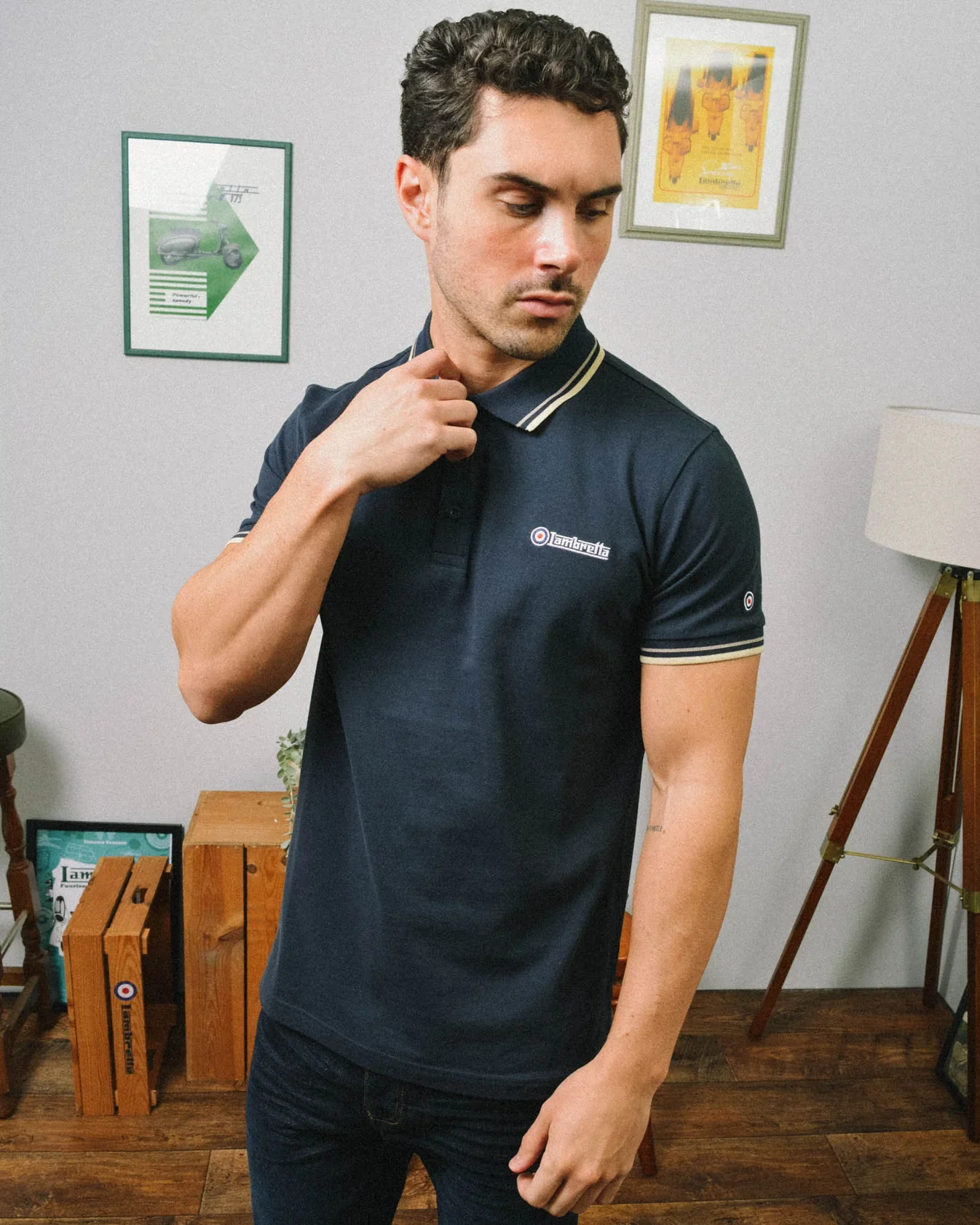 Lambretta Twin Tipped Polo Navy Cinder/Cream - 109