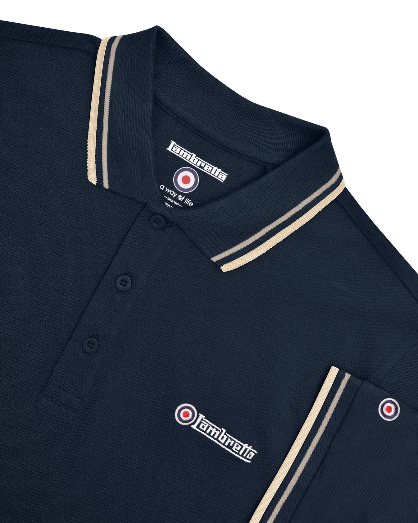 Lambretta Twin Tipped Polo Navy Cinder/Cream - 109 - Image 2