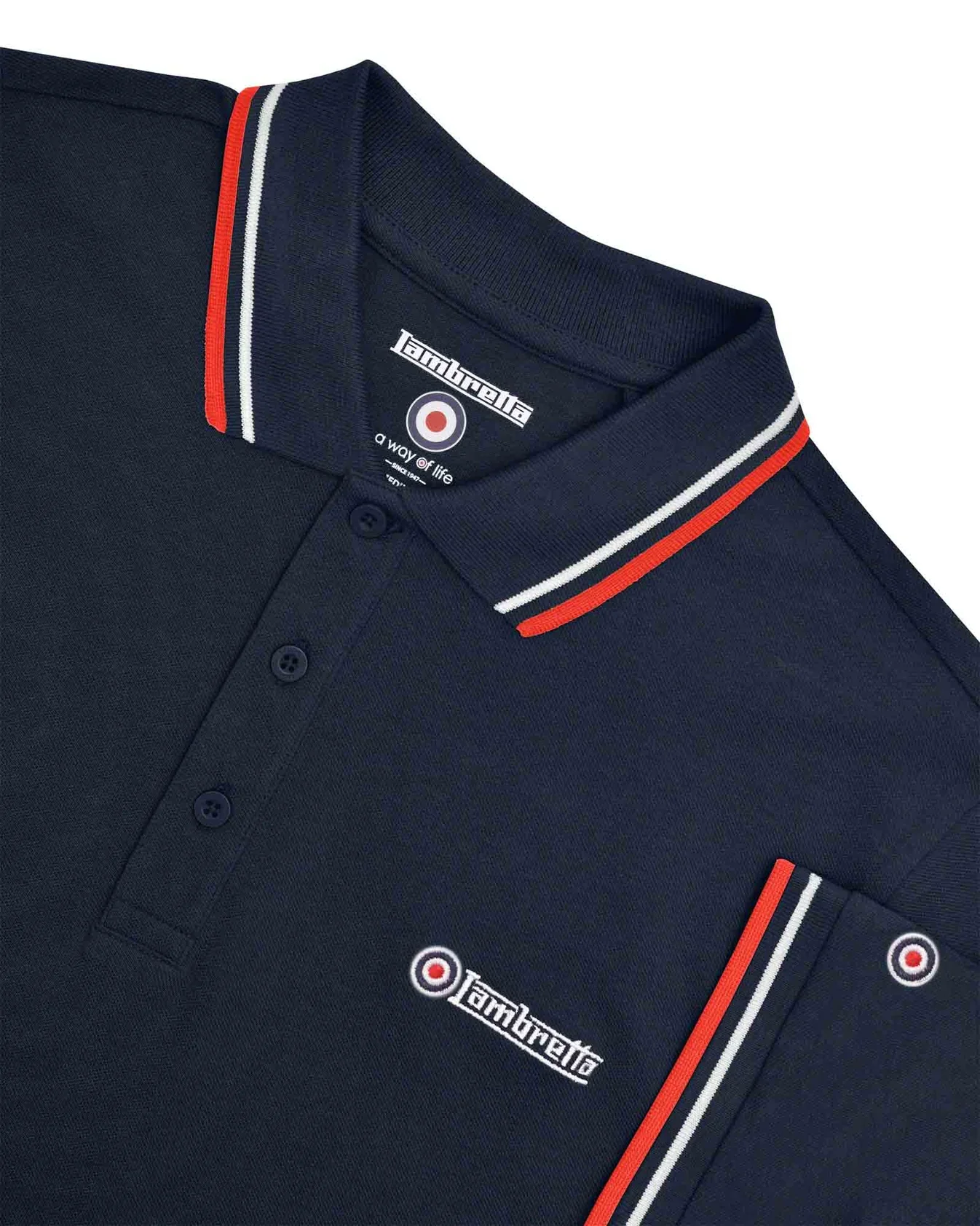 Lambretta Twin Tipped Polo Navy White/Red - 048 - Image 2