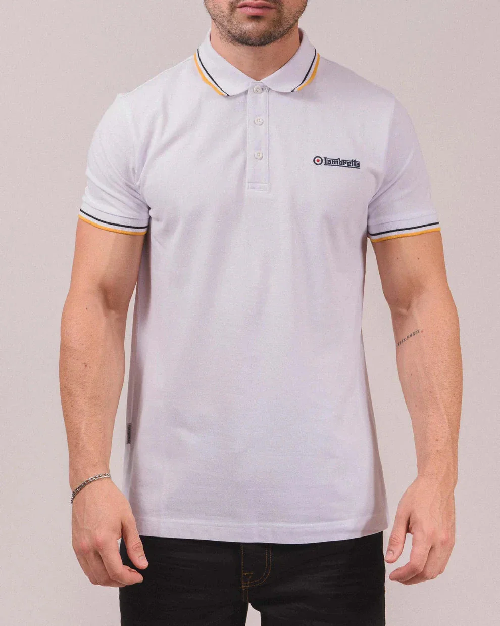 Lambretta Twin Tipped Polo White Black/Gold - 076
