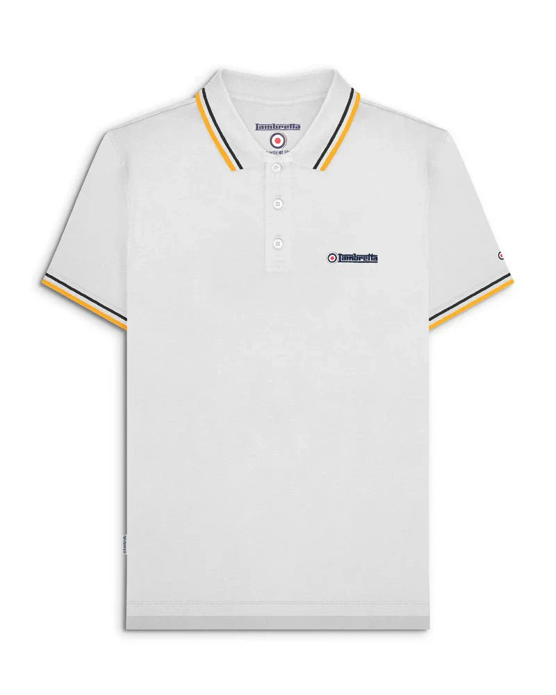 Lambretta Twin Tipped Polo White Black/Gold - 076 - Image 2