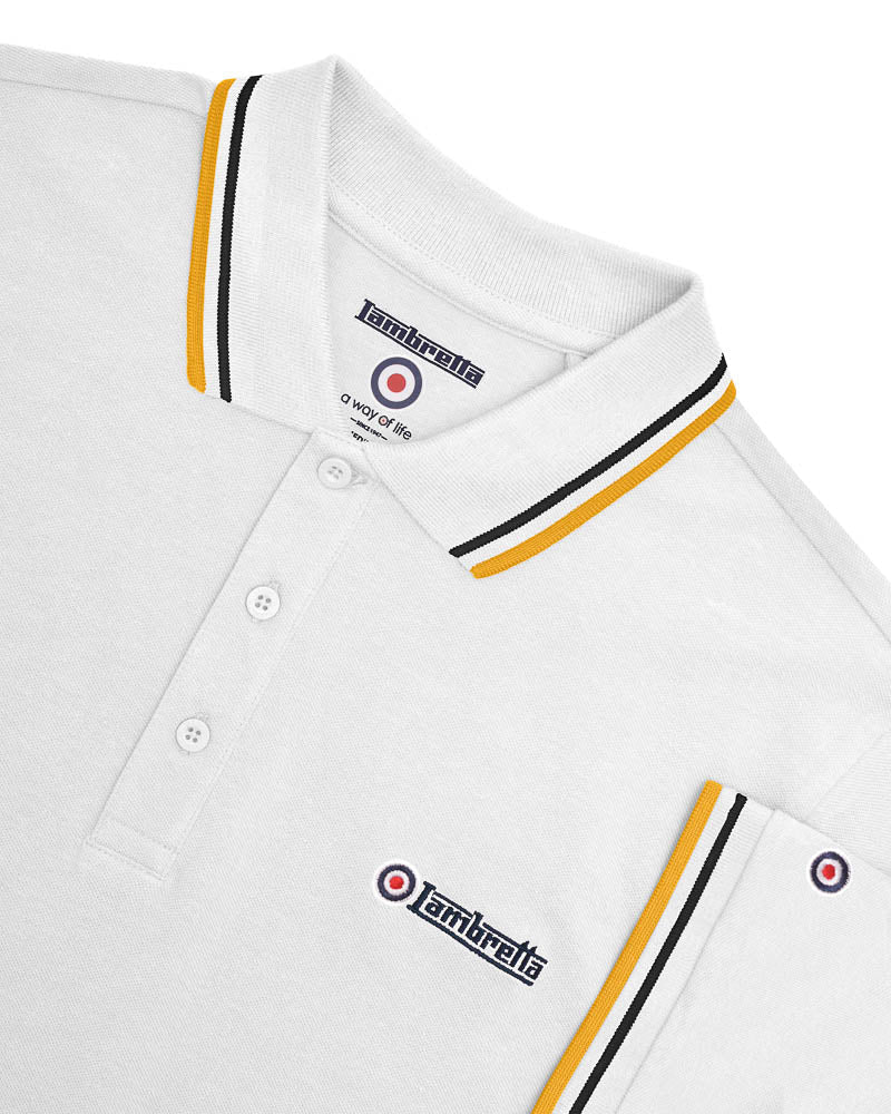 Lambretta Twin Tipped Polo White Black/Gold - 076 - Image 3