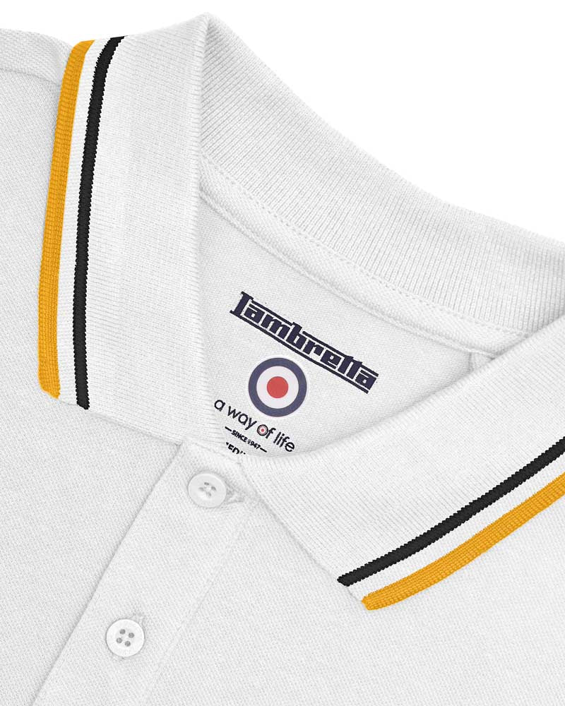 Lambretta Twin Tipped Polo White Black/Gold - 076 - Image 5