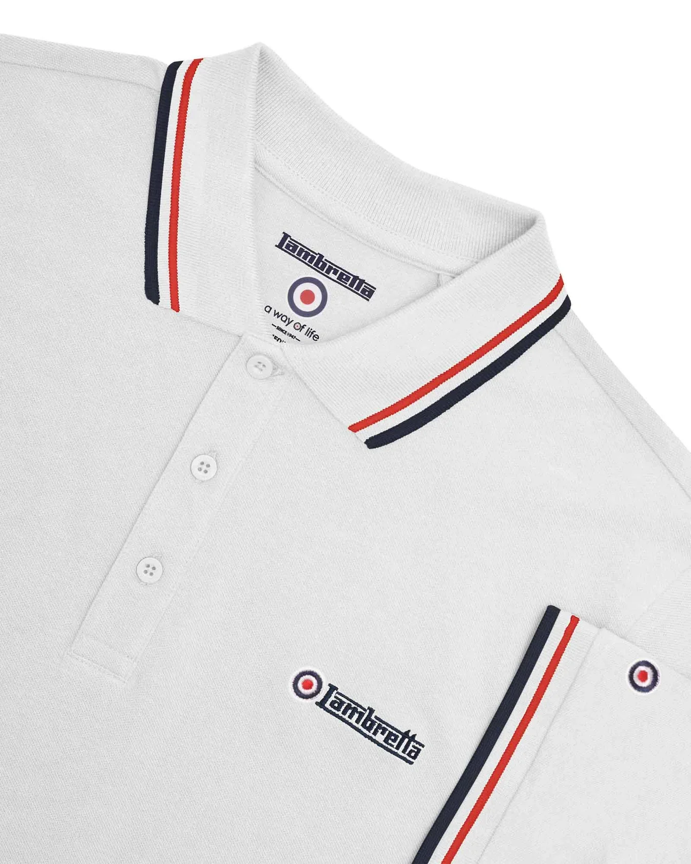 Lambretta Twin Tipped Polo White Red/Navy - 046 - Image 4