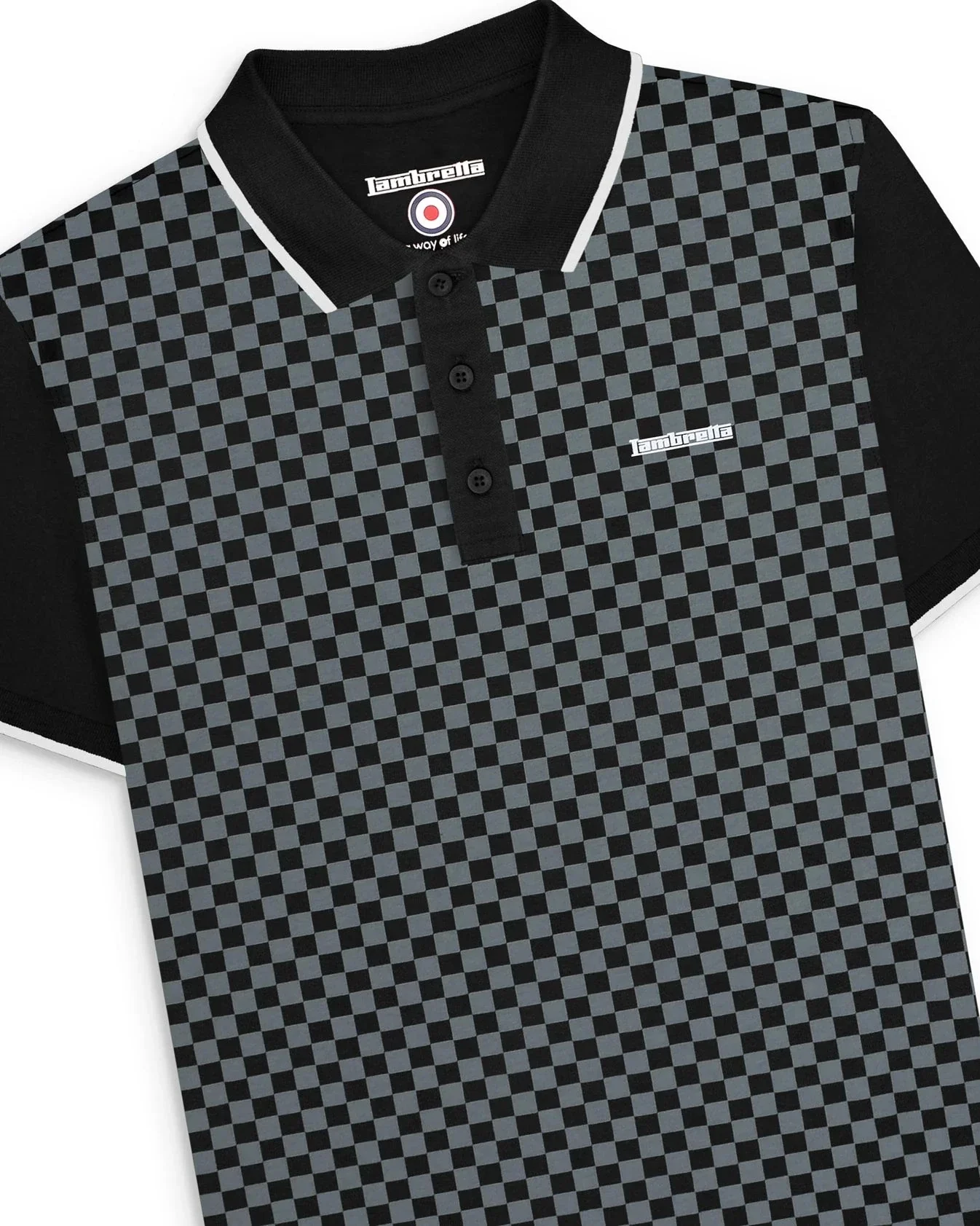 Lambretta Two Tone AOP Polo Black/Grey - 008 - Image 3