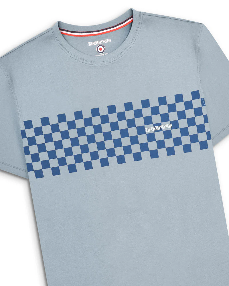 Lambretta Two Tone Panel Tee Dusky Blue/Dark Blue - 105 - Image 3