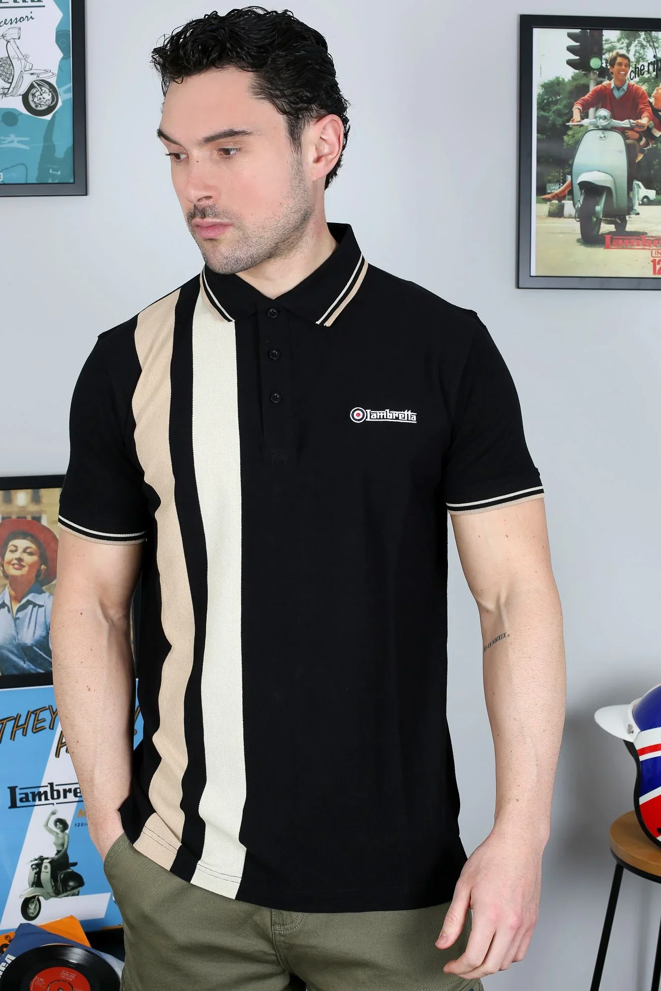 Lambretta Vertical Stripe Polo Black/Nomad - 156
