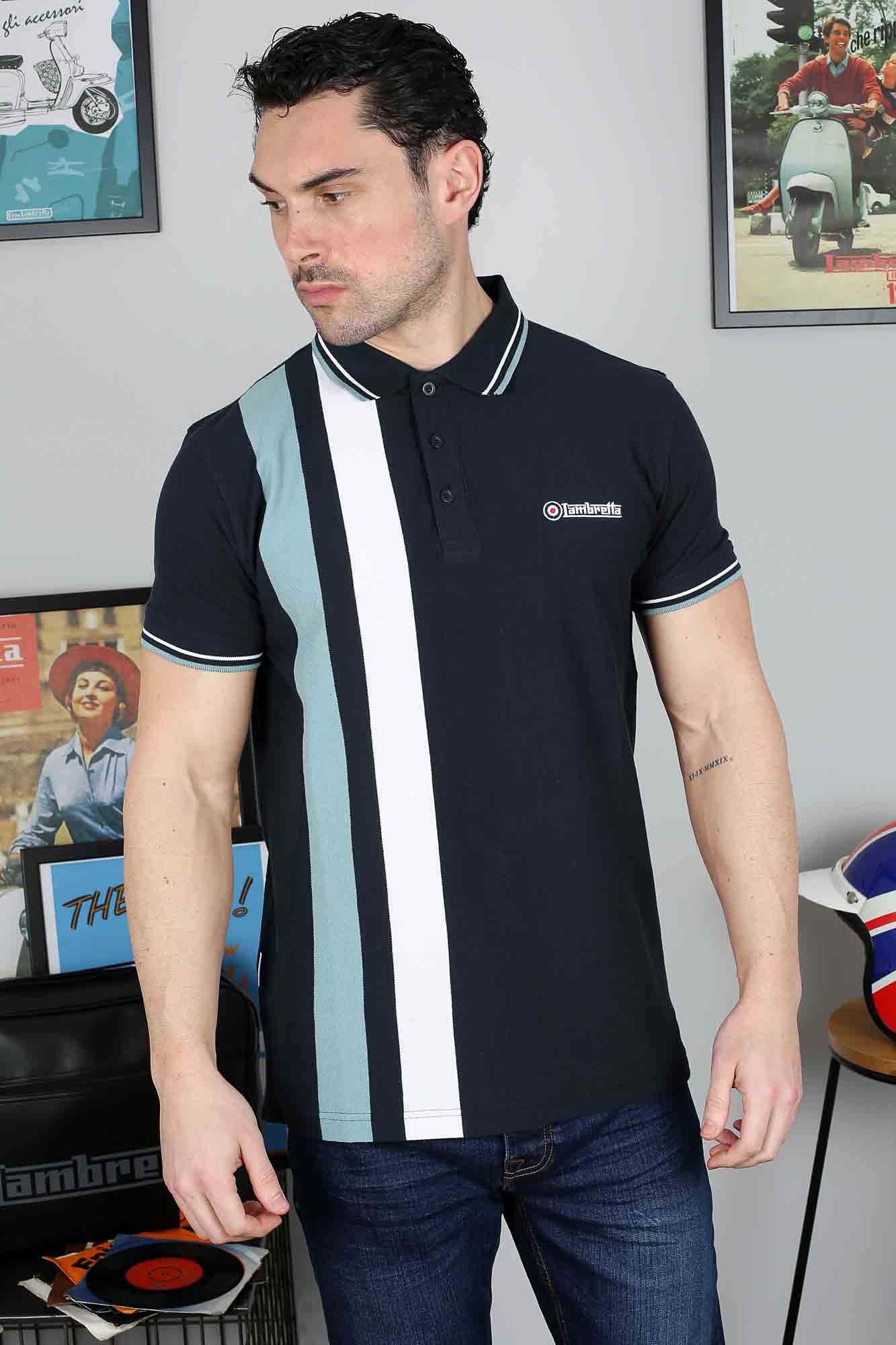 Lambretta Vertical Stripe Polo Navy/Smoke Blue - 157