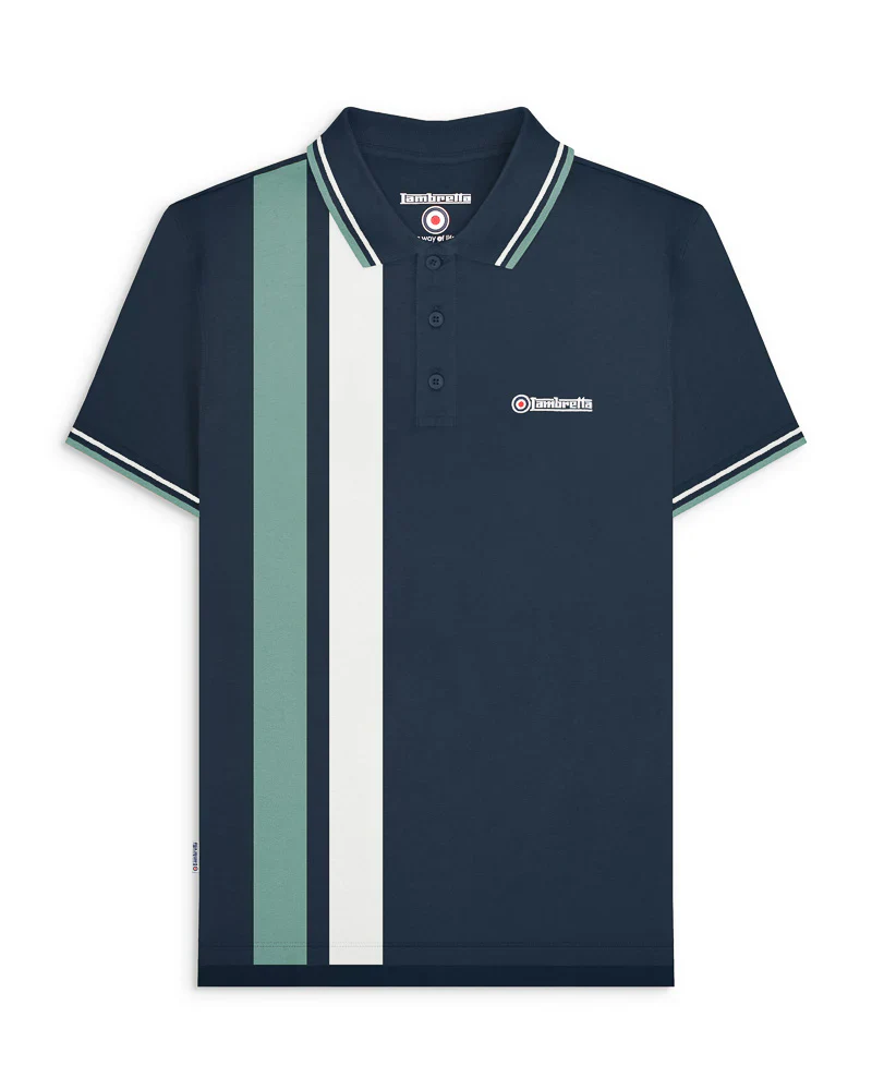 Lambretta Vertical Stripe Polo Navy/Smoke Blue - 157 - Image 2