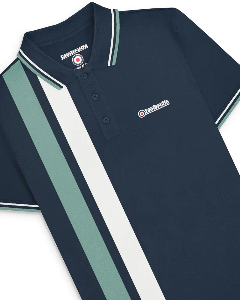 Lambretta Vertical Stripe Polo Navy/Smoke Blue - 157 - Image 4