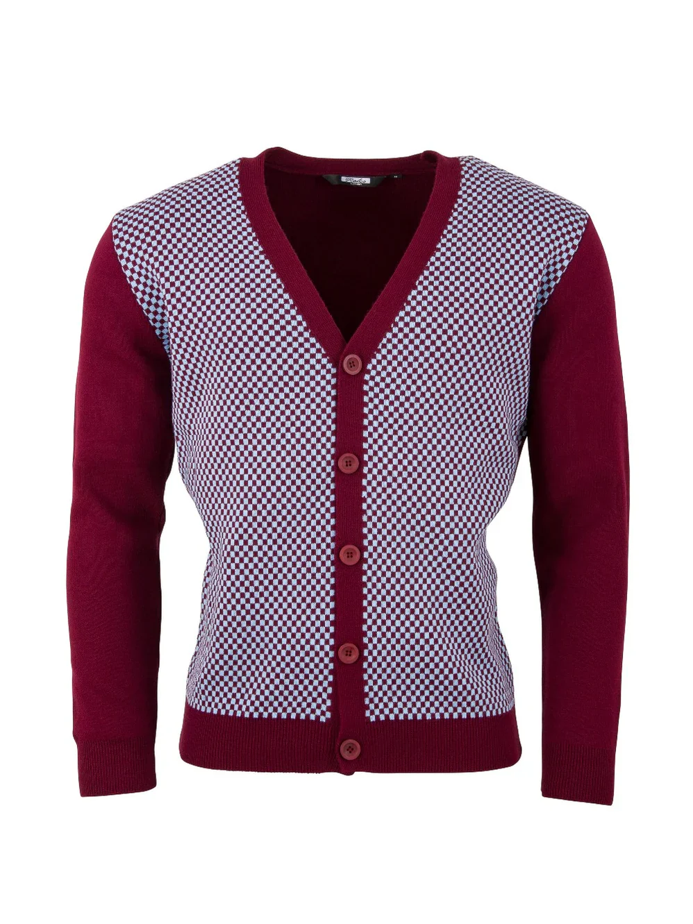 Relco Chas Checked Cardigan Burgundy/Sky - 484