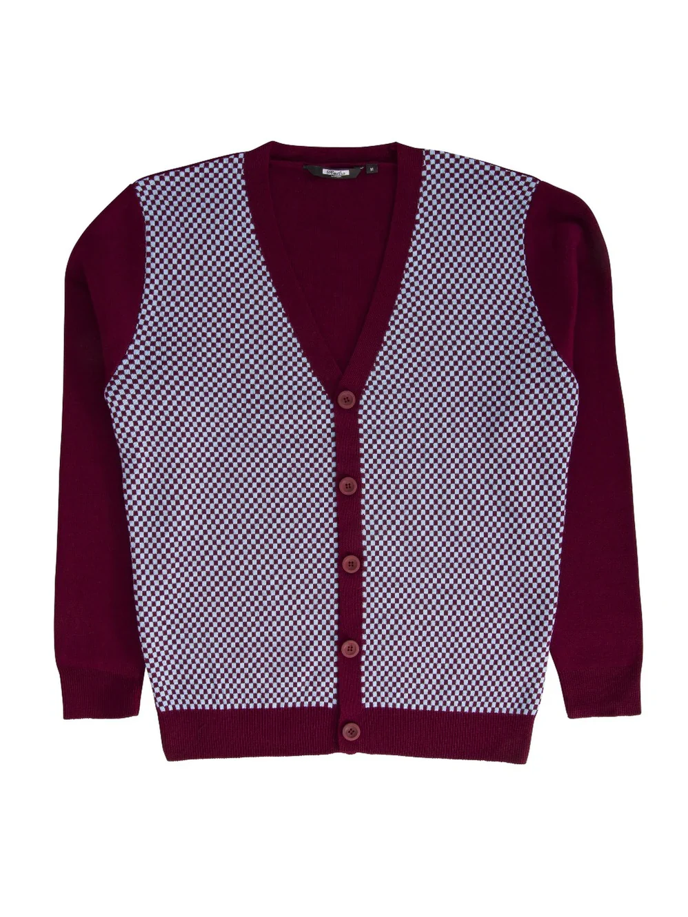 Relco Chas Checked Cardigan Burgundy/Sky - 484 - Image 2