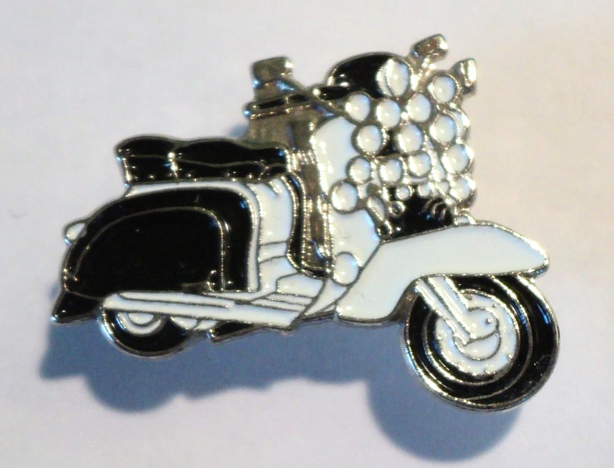 Scooter with lots of Lights Enamel Pin Badge Black/White - B10-48