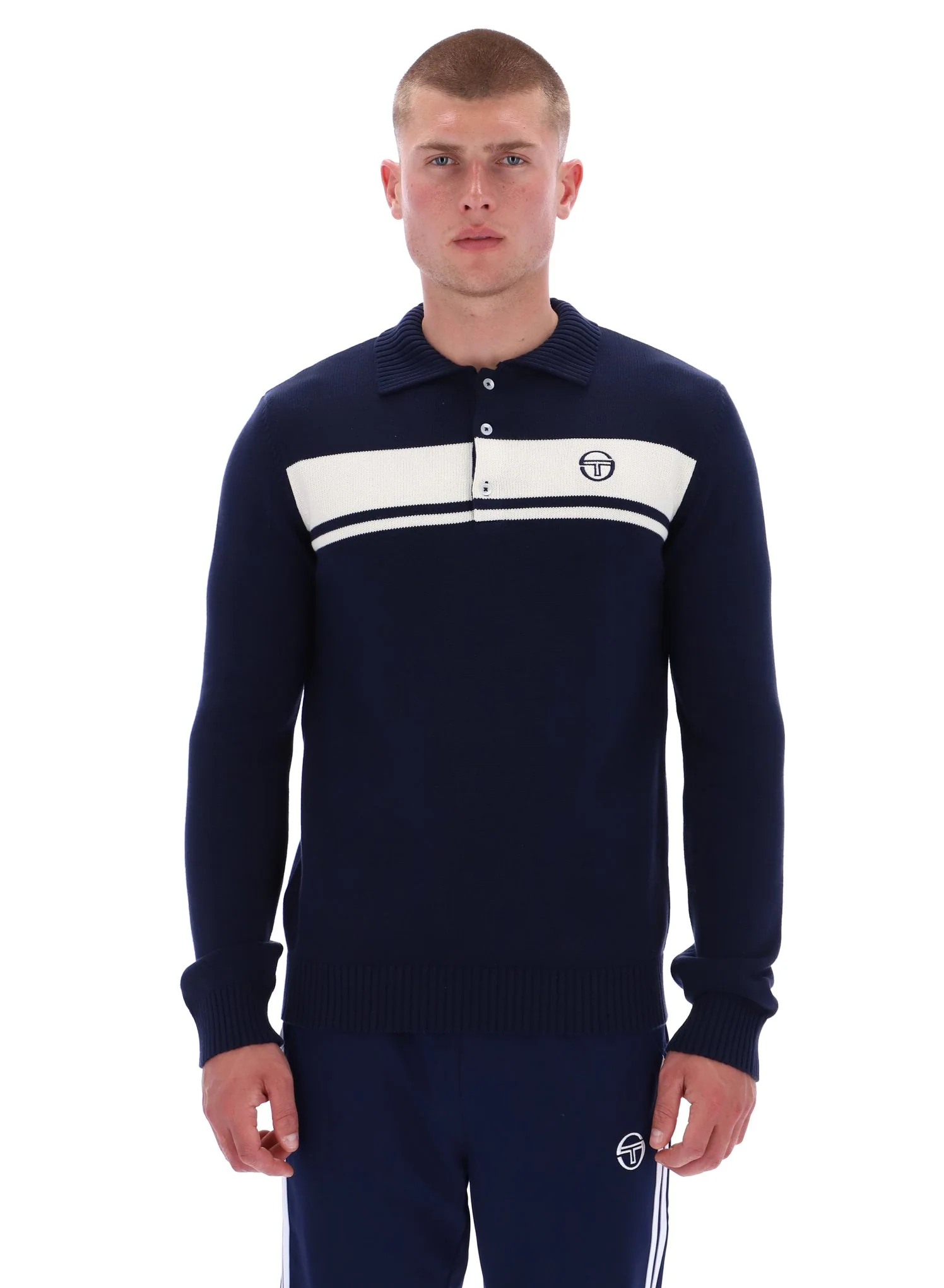 Sergio Tacchini Damarindo L/S Knit Polo Maritime Blue/Gardenia - 593 - Image 4
