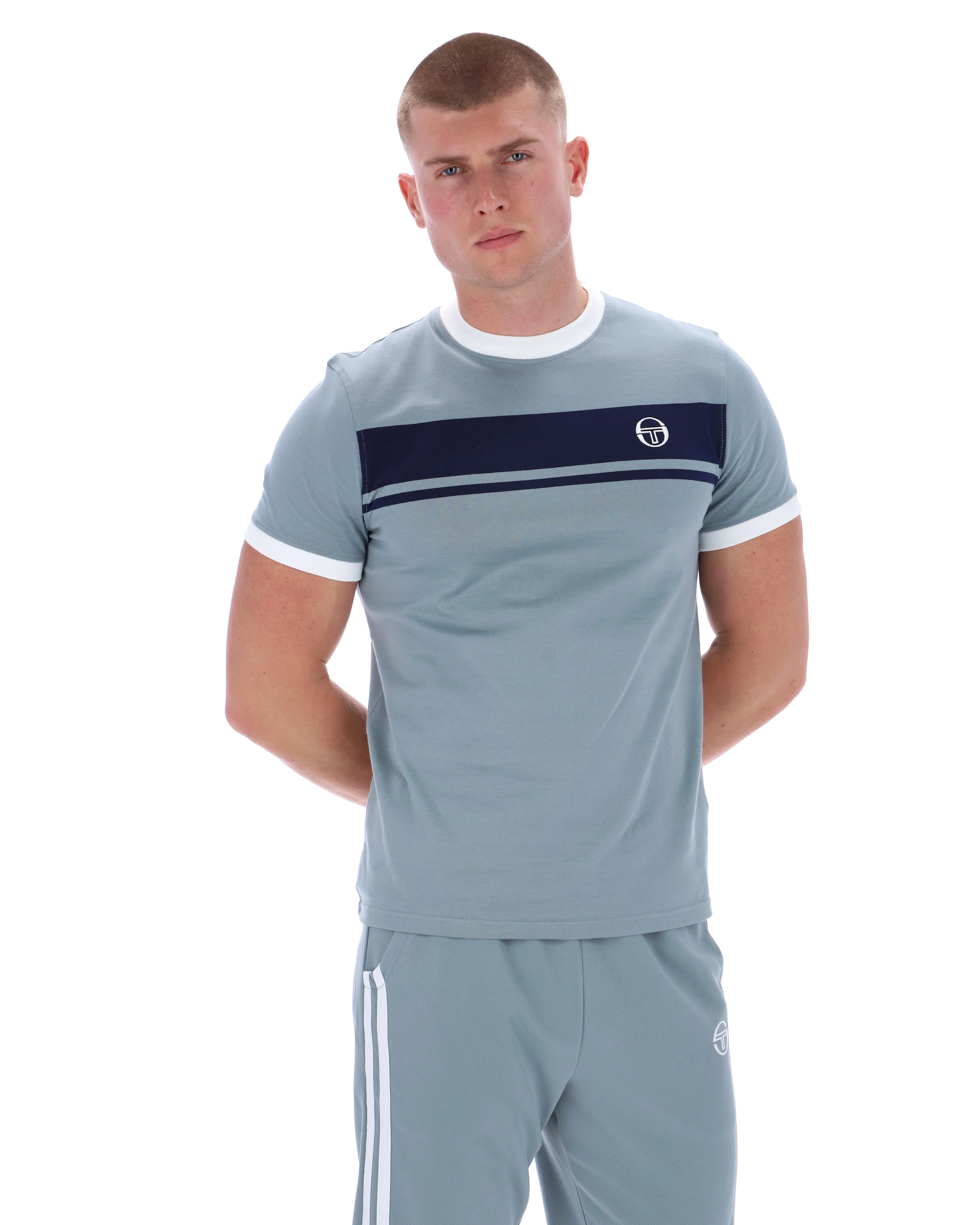 Sergio Tacchini Masters Crew Neck Tee Lead Navy/White - 280