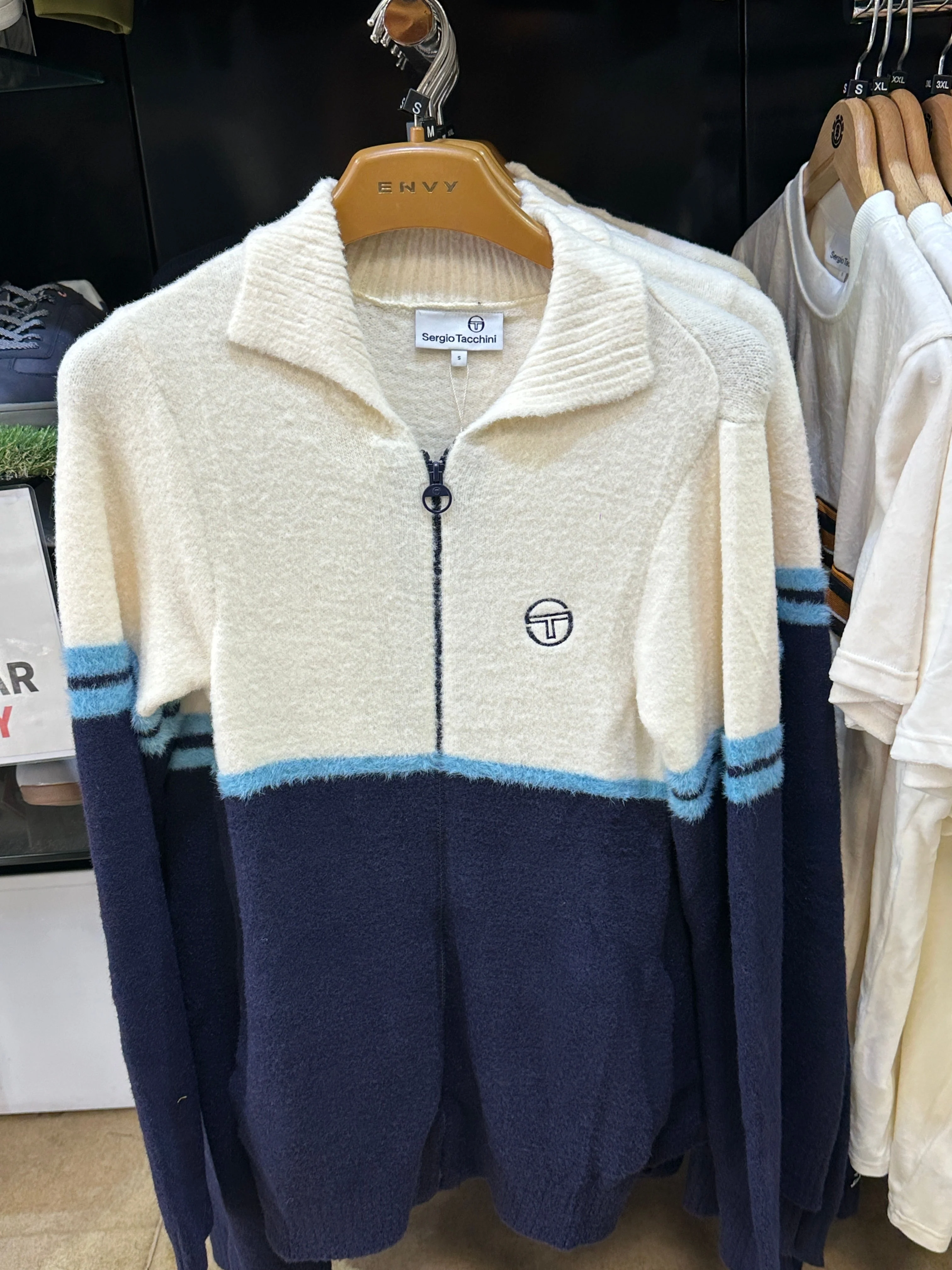 Sergio Tacchini Orion Brushed Knit Track Top Gardenia/Milky Blue - 595 - Image 6
