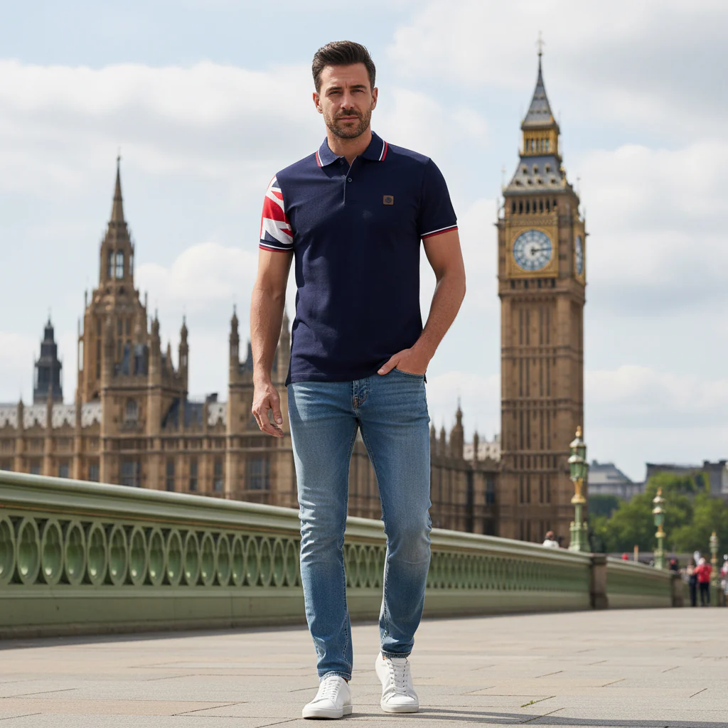 Trojan Flag Sleeve Pique Polo TR/9022 Navy - 126