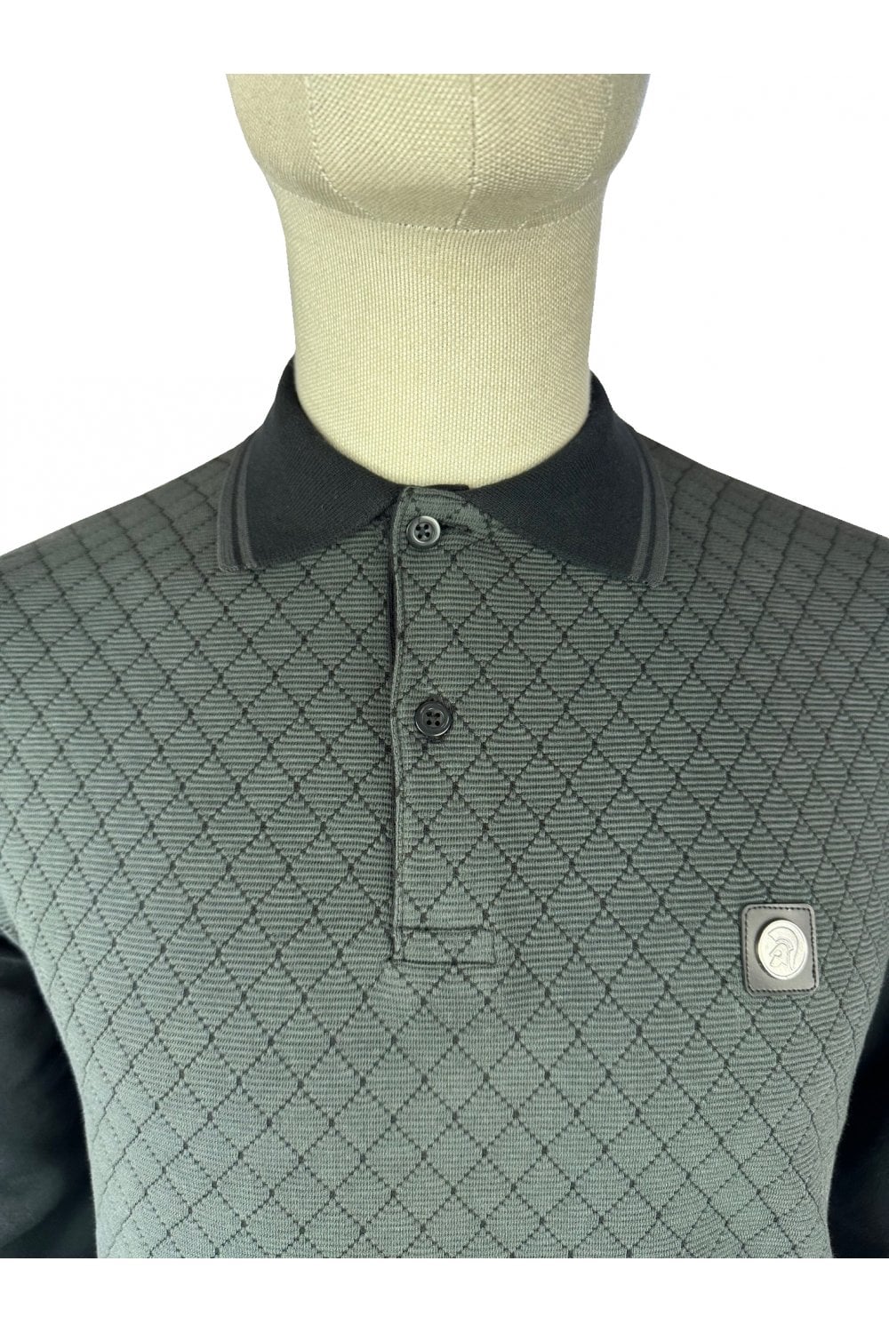 TROJAN Ottoman Rib Panel Polo L/S TR/9026 Black - 017 - Image 2