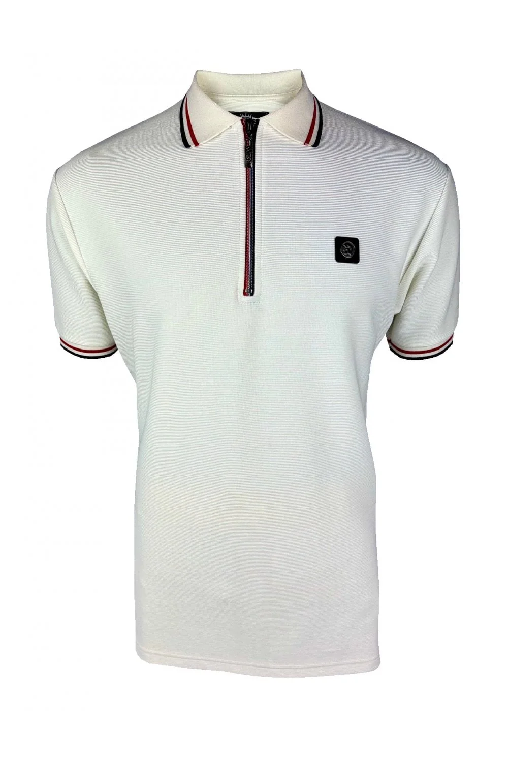 TROJAN Ottoman Rib Zip Polo Ecru TR/9023 - 011 - Image 2