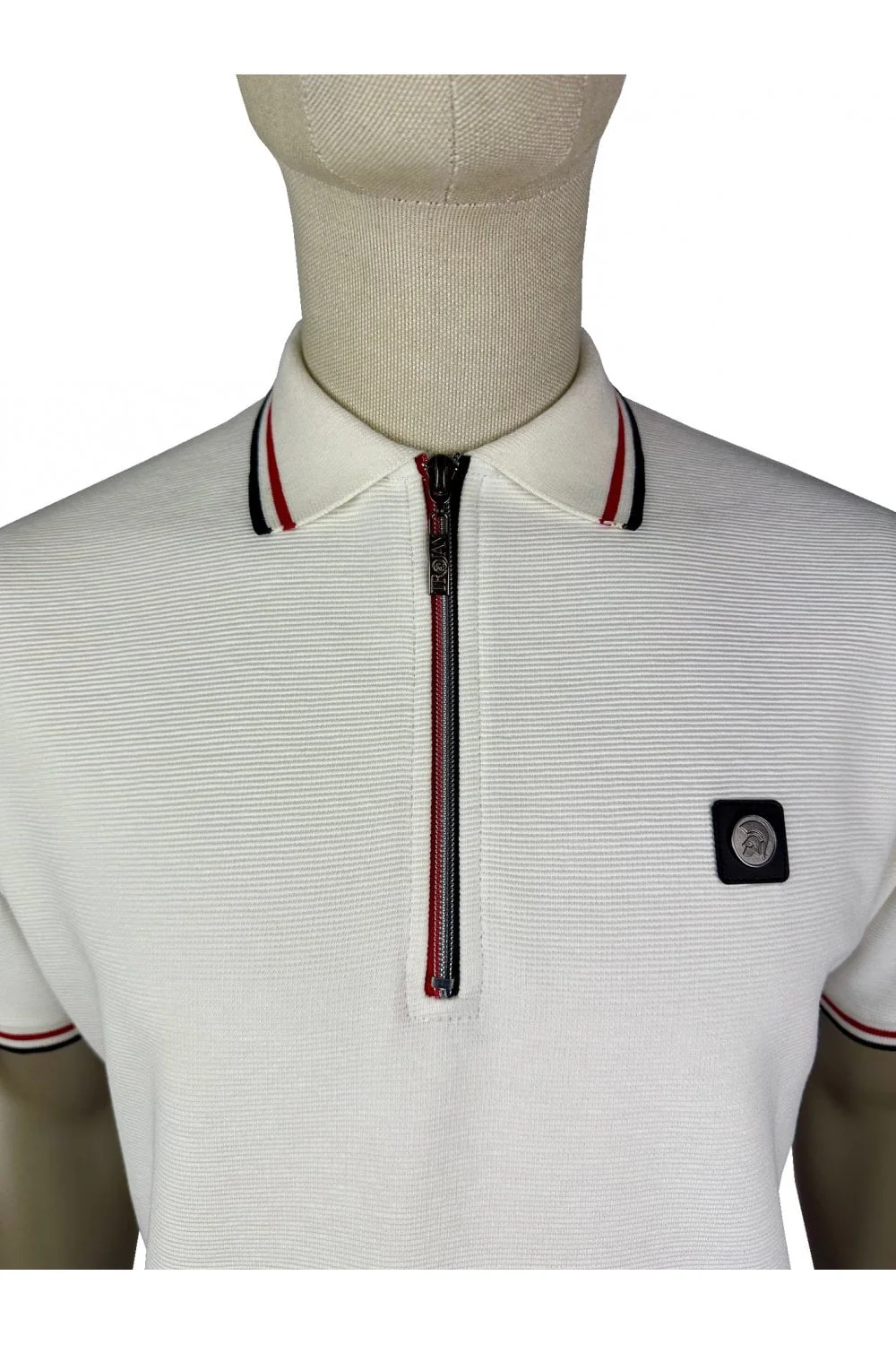 TROJAN Ottoman Rib Zip Polo Ecru TR/9023 - 011 - Image 3