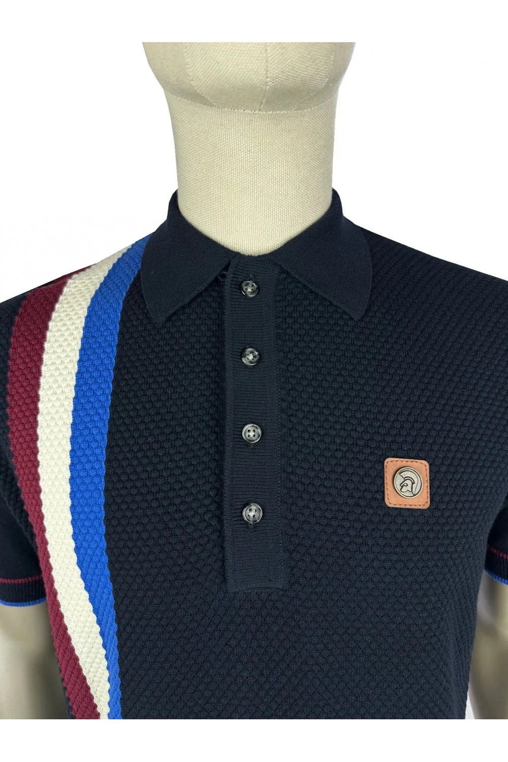 TROJAN Racing Stripe Fine Gauge Knit Polo TR/9013 Navy - 298 - Image 2