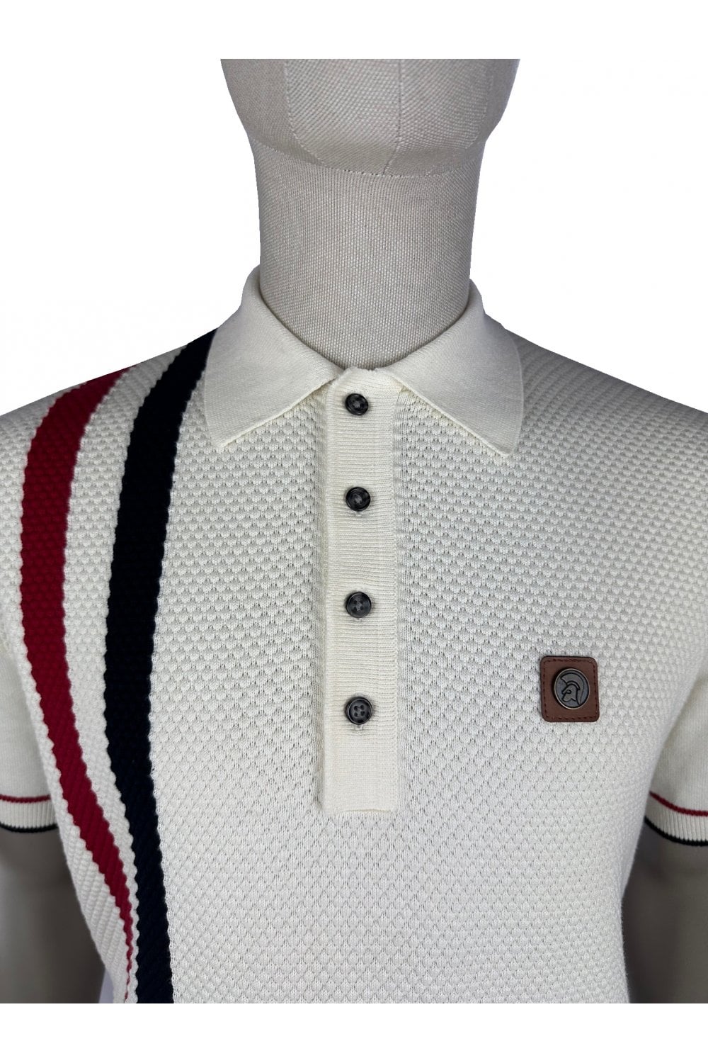 Trojan Racing Stripe Fine Gauge Polo TR/9063 Ecru - 368 - Image 3