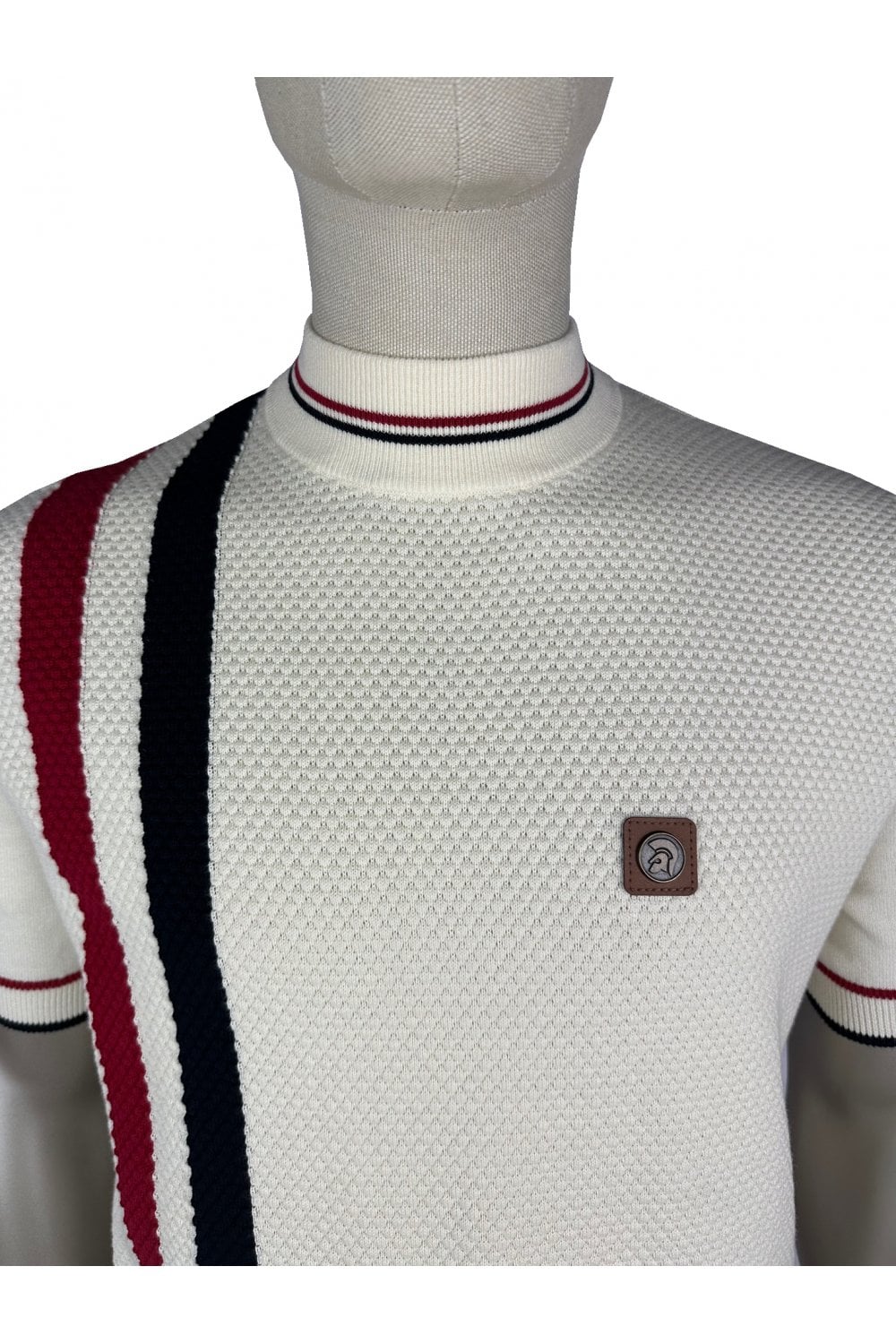 TROJAN Racing Stripe Fine Gauge Turtle Neck Tee Ecru TR/9064 - 374 - Image 2