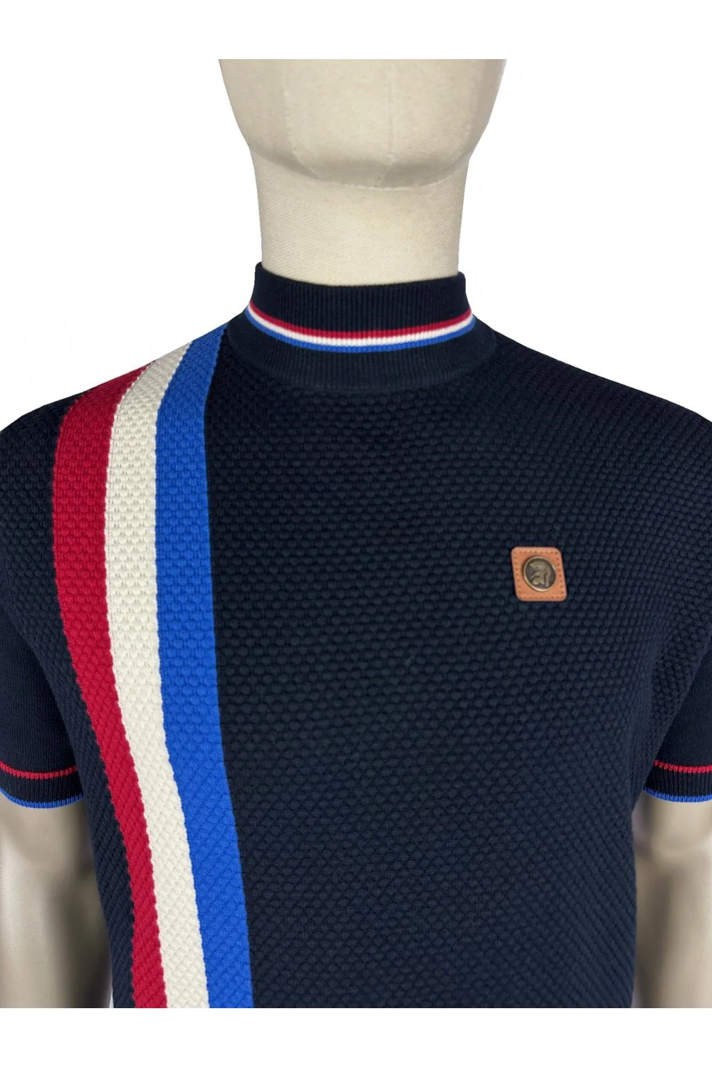 TROJAN Racing Stripe Fine Gauge Turtle Neck Tee Navy TR/9064 - 382 - Image 2