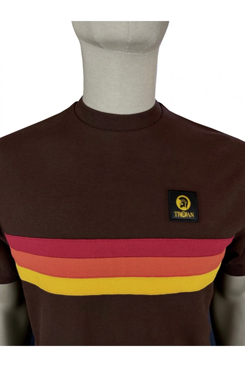 TROJAN Retro Stripe Pique Tee TR/8994 Chocolate Brown - 217 - Image 2