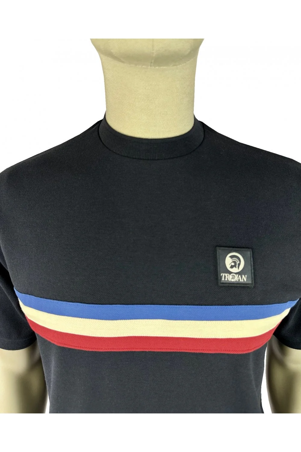 TROJAN Retro Stripe Pique Tee TR/9039 Navy Blue - 175 - Image 2