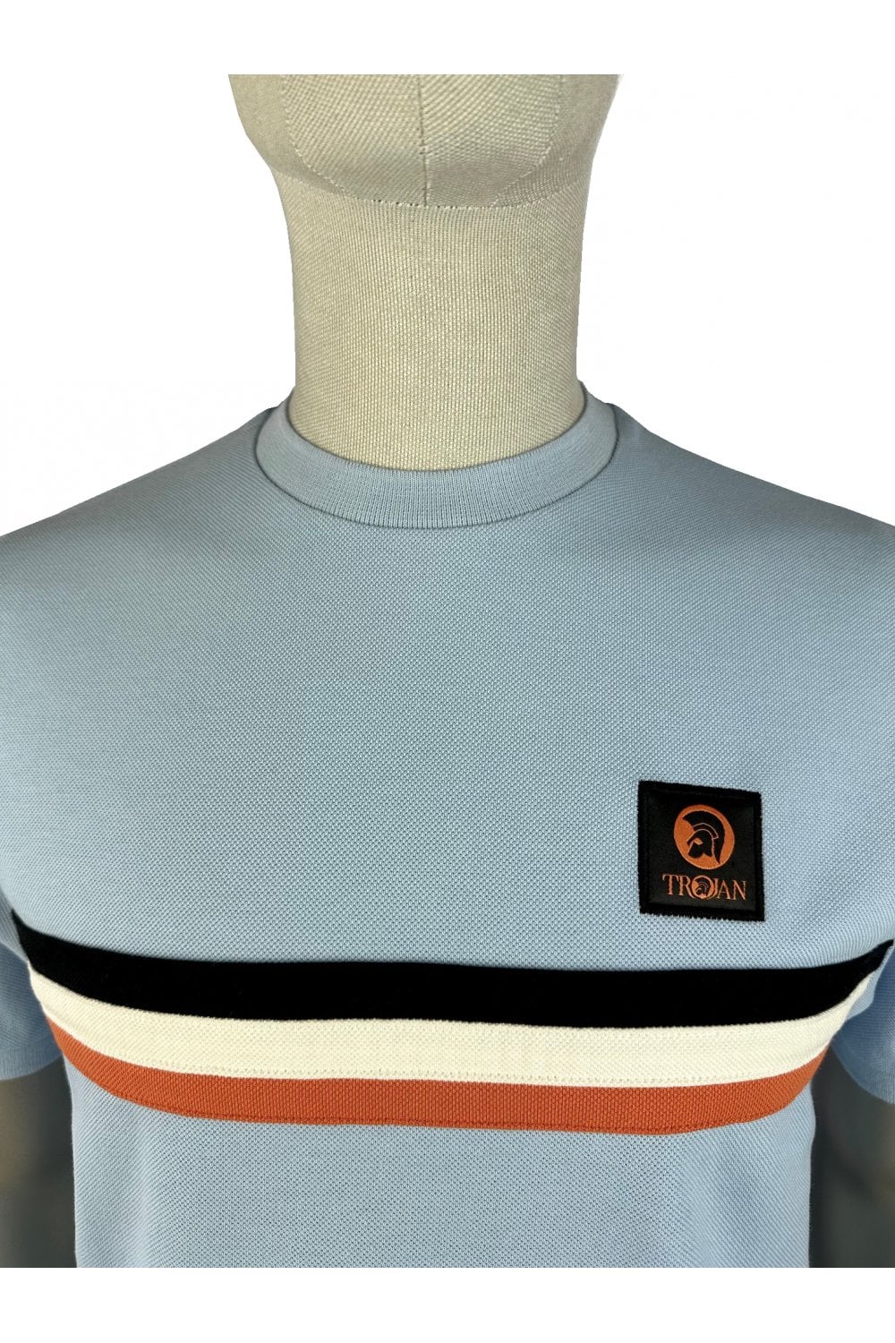 TROJAN Retro Stripe Pique Tee TR/9039 Powder Blue - 174 - Image 2
