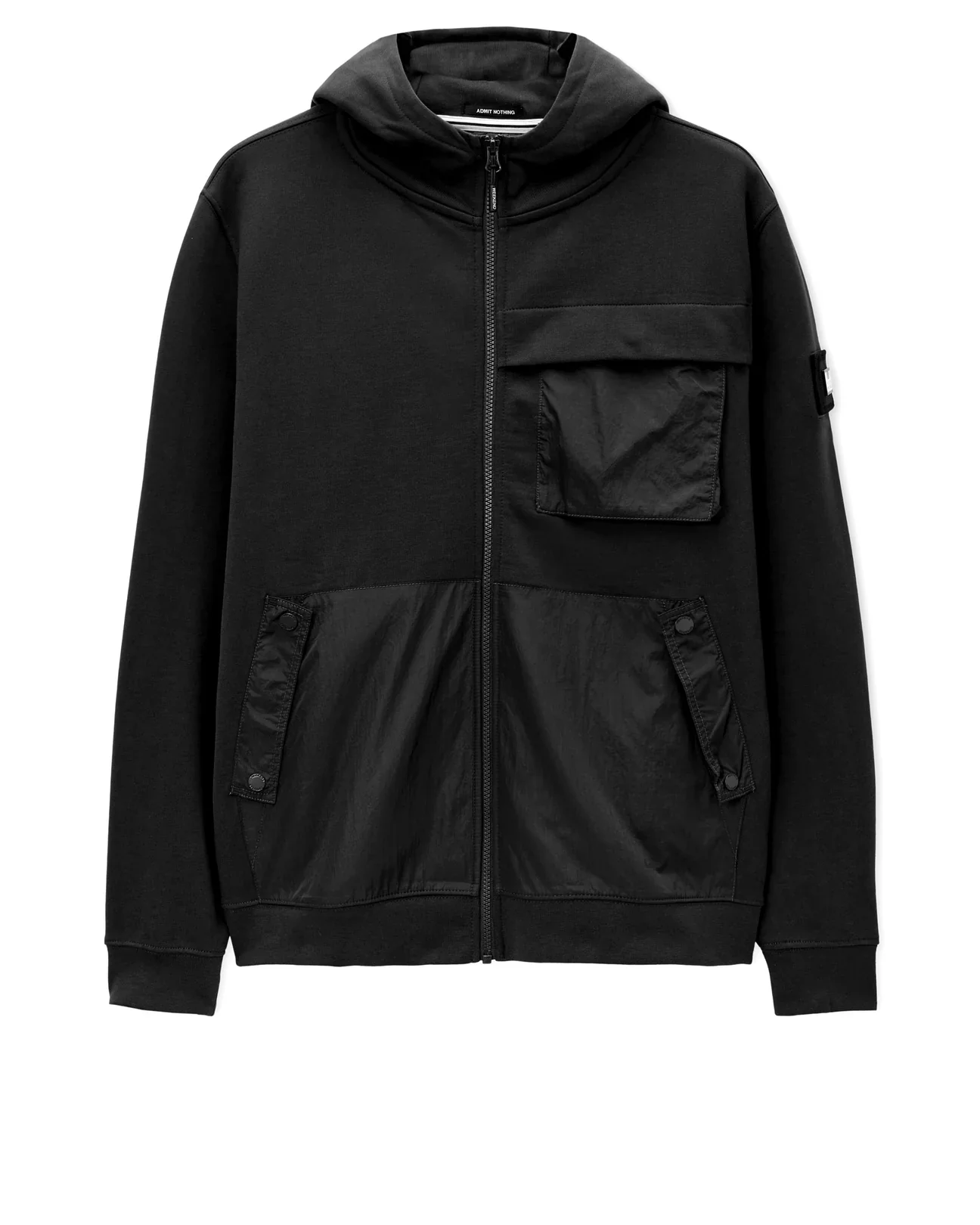 Weekend Offender Daponte Zip Through Hoodie With Parachute Overlay Black - 589 - Image 2