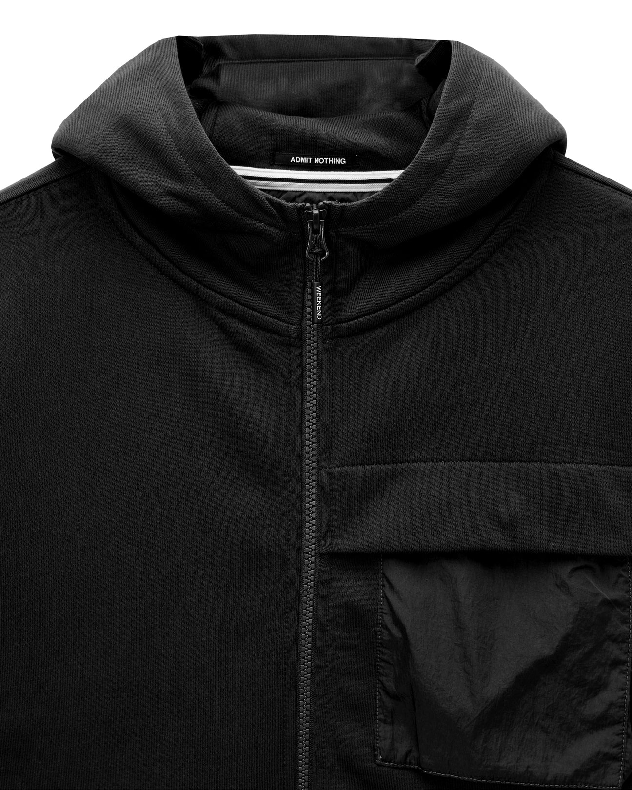 Weekend Offender Daponte Zip Through Hoodie With Parachute Overlay Black - 589 - Image 4