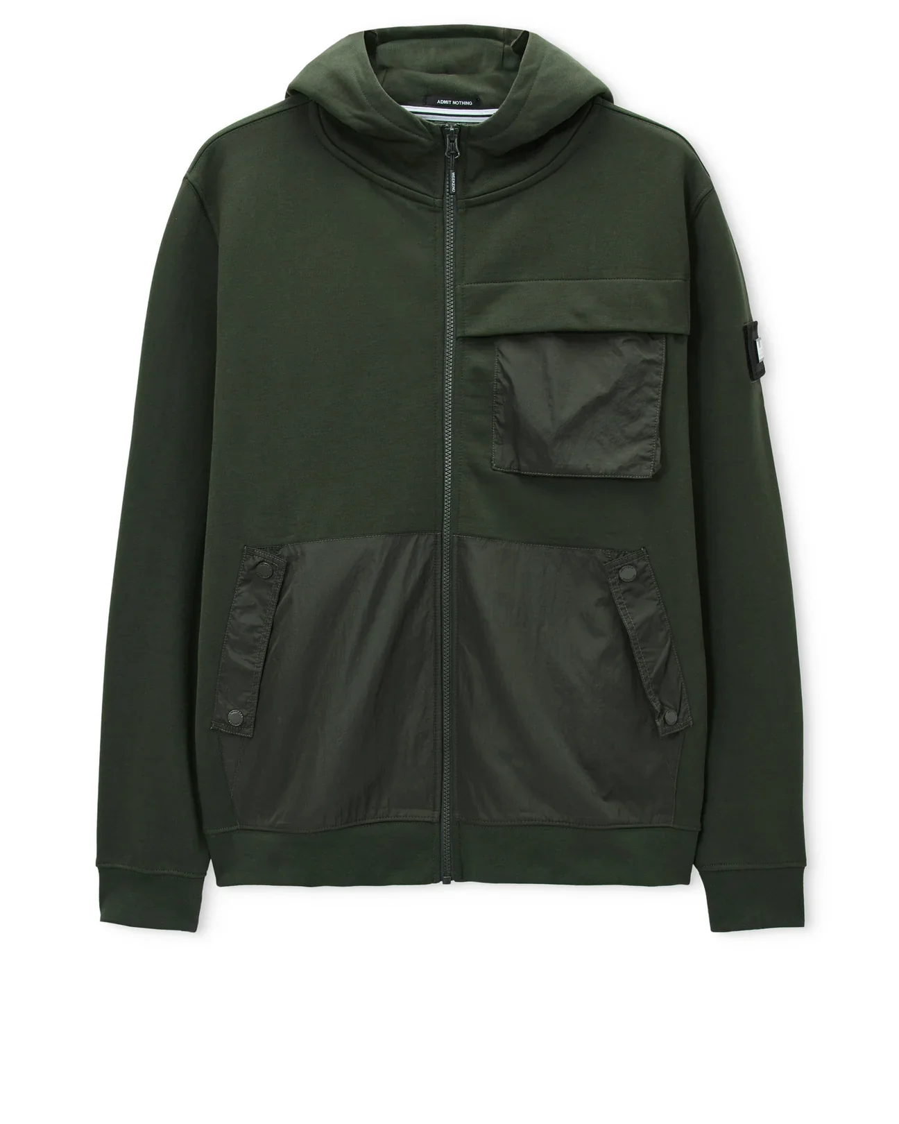 Weekend Offender Daponte Zip Through Hoodie With Parachute Overlay Forest Green - 590 - Image 3