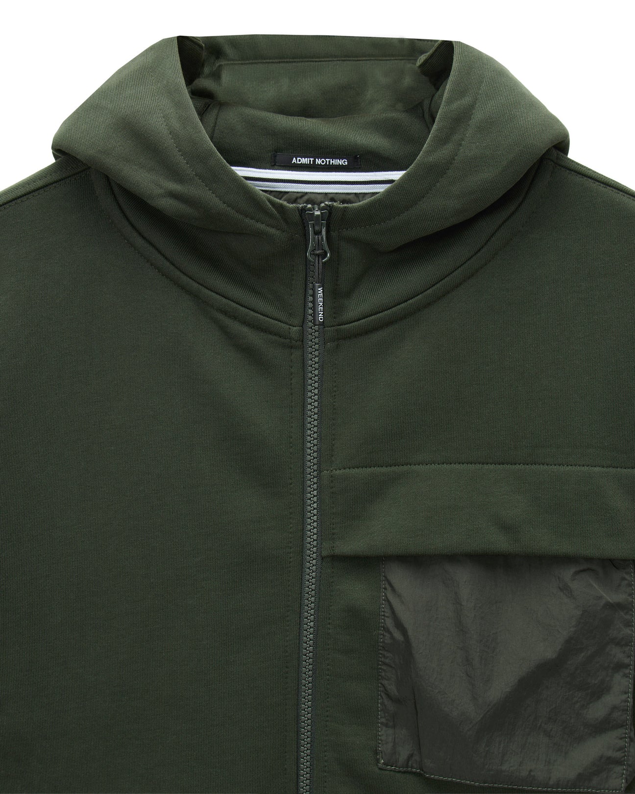 Weekend Offender Daponte Zip Through Hoodie With Parachute Overlay Forest Green - 590 - Image 4
