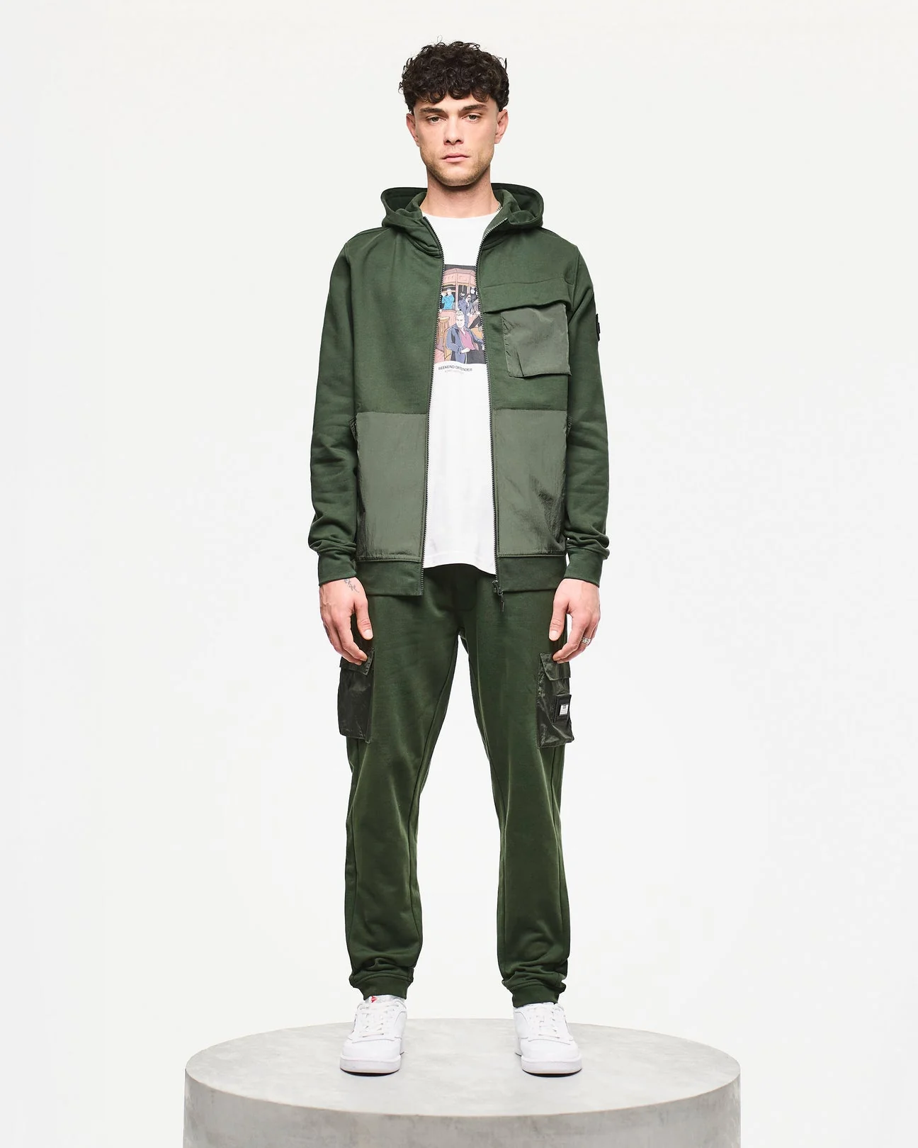 Weekend Offender Daponte Zip Through Hoodie With Parachute Overlay Forest Green - 590 - Image 6