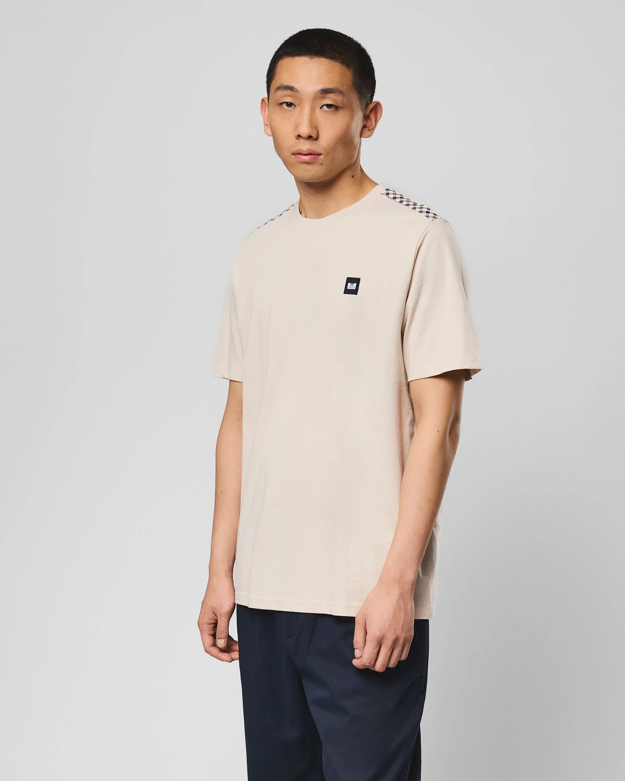 Weekend Offender Medea Tee With House Check Details Cement - 388 - Image 2